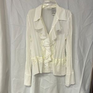 White Stag Cream Ruffled Fitted Blouse
